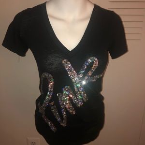 Victoria Secret Pink Black Glitter Sequin Shirt